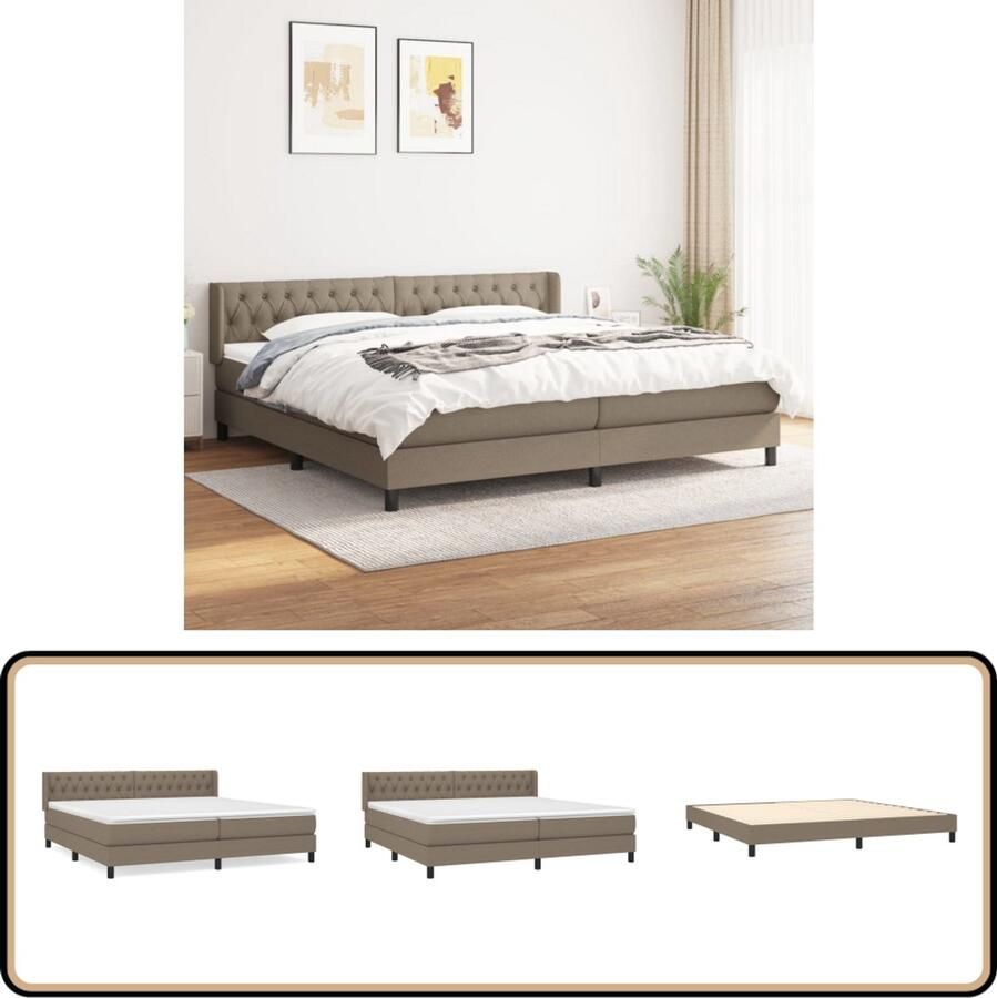 VidaXL Boxspring Stof Taupe 200x200 cm Boxspring Bed Tweepersoonsbed Slaapcomfort Pocketed Veren Taupecleur Houten Bedframe