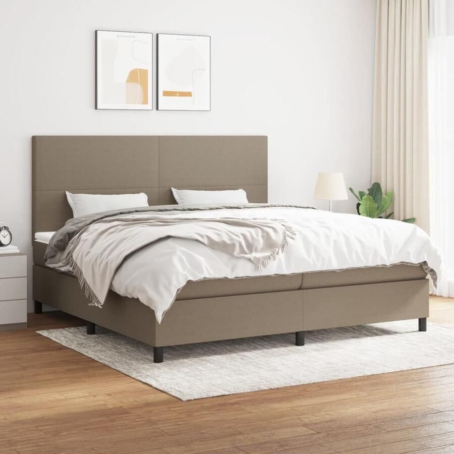 VidaXL Boxspring Stof Taupe 200x200 cm Boxspringbed Boxspring Tweepersoonsbed Pocketvering Matras Middelharde Matras Taupecouleur - Foto 2