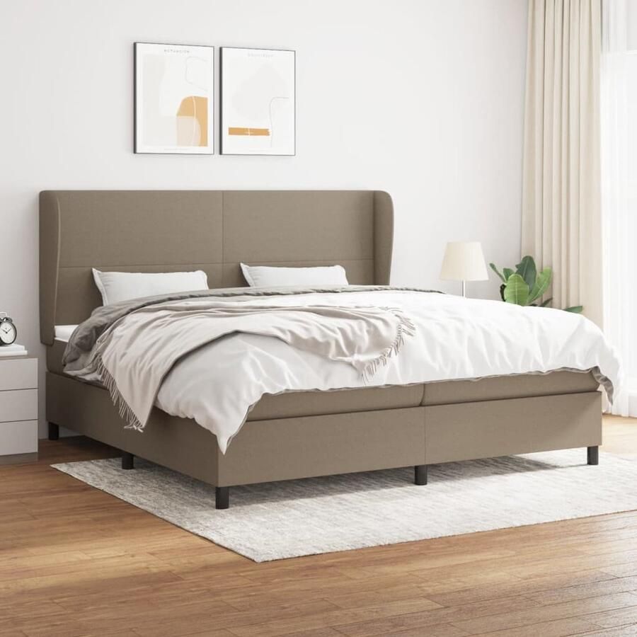 VidaXL Boxspring Stof Taupe 200x200 cm Boxspringbed Boxspring Tweepersoonsbed Slaapkamerinrichting Slaapcomfort Pocketed Verenmatras Mediumhard Taupec