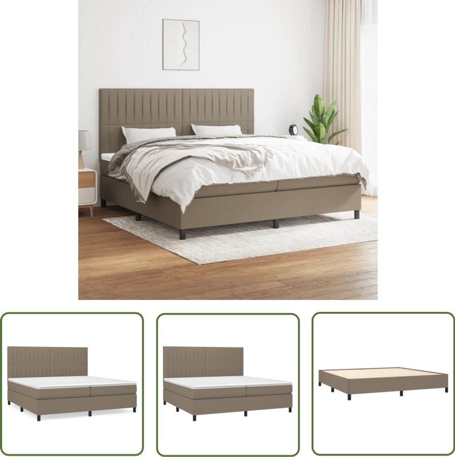 VidaXL Boxspring Stof Taupe 200x200 cm Boxspringbed Pocketveer Matras Verstelbare Hoofdbord Taupe Bed Slaapcomfort Bedroom Furniture