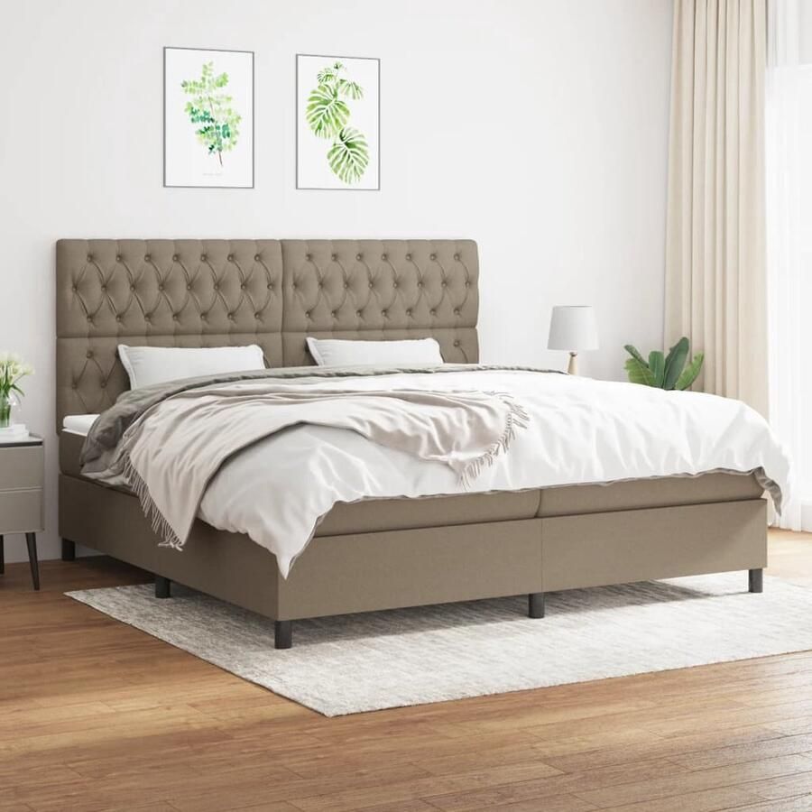 VidaXL Boxspring Stof Taupe 200x200 cm Boxspringbed Pocketvering Matras Middenhard Taupes Kleur Slaapkamer Meubilair Luxe Bed Boxspring - Foto 2