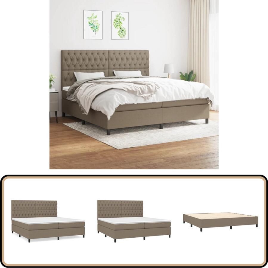 VidaXL Boxspring Stof Taupe 200x200 cm Boxspringbed Pocketvering Matras Middenhard Taupes Kleur Slaapkamer Meubilair Luxe Bed Boxspring