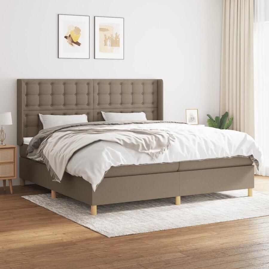 VidaXL Boxspring Stof Taupe 200x200 cm Boxspringbed Pocketvering Middelhard Boxsprings Slaapkamerinrichting Taupecleur Tweepersoonsbed - Foto 3