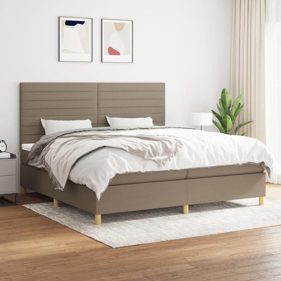 VidaXL Boxspring Stof Taupe 200x200 cm Boxspringbed Slaapcomfort Boxspring Tweepersoonsbed Taupecolor Tapijtkleed - Foto 2