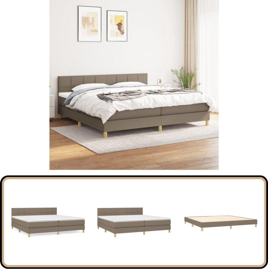 VidaXL Boxspring Stof Taupe 200x200 cm Boxspringbed Slaapcomfort Pocketvering Verstelbare Hoofdbord Duurzaam Materiaal