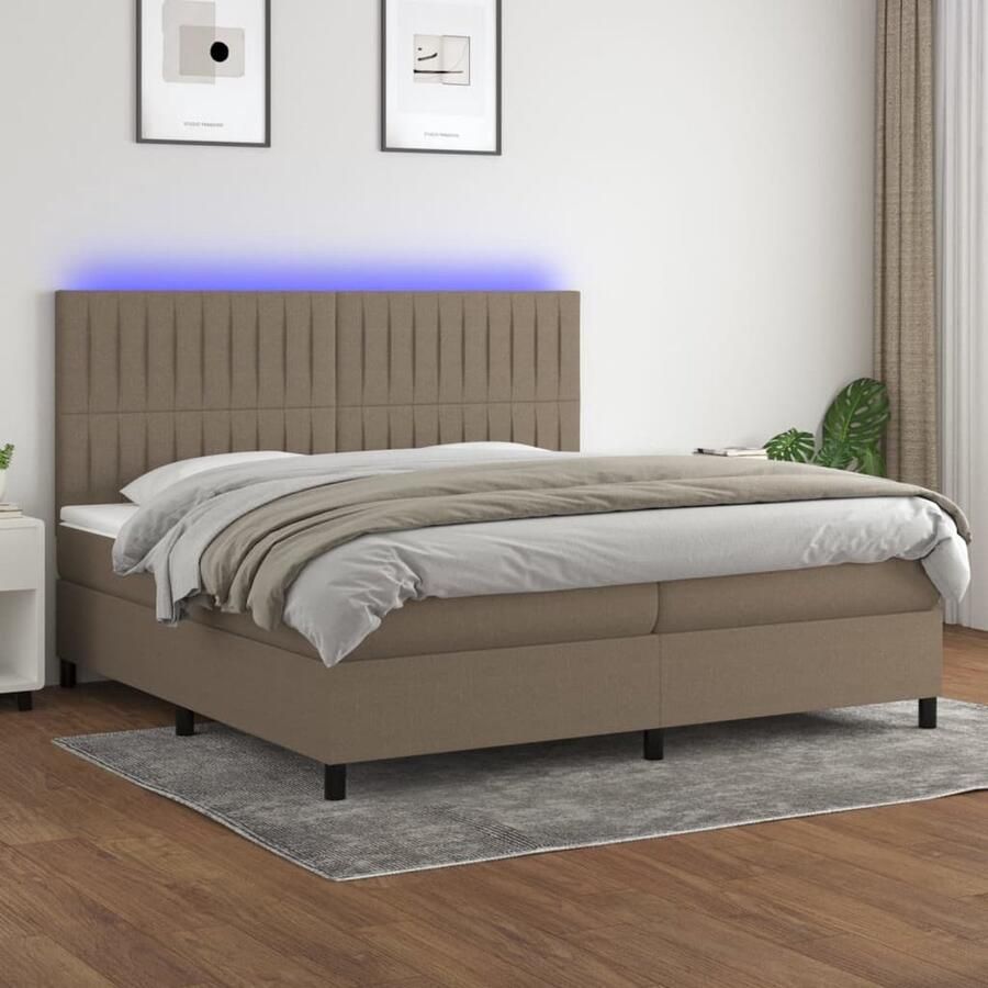 VidaXL Boxspring Stof Taupe 200x200 cm LED Verlichting Boxspring Led Bed Boxspring Met Led Pocketed Spring Mattress Boxspring Met Pocketvering Taupe Boxspring Tweepersoons Boxspring King Size Bed - Foto 2