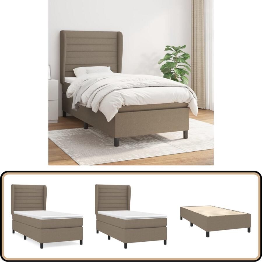 VidaXL Boxspring Taupe 90x200 cm Inclusief Matras Boxspringbed Bed Frame Tweepersoonsbed Taupe Bed Pocketed Spring Mattress