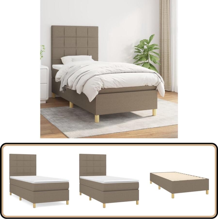 VidaXL Boxspring Stof Taupe 90x190 cm Boxspringbed Slaapcomfort Tweepersoonsbed Pocketed Veren Midden Hard Taupe Kleur