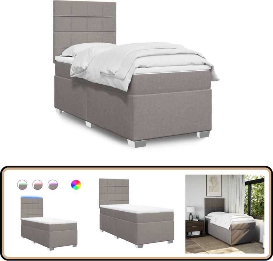 VidaXL Boxspring Stof Taupe 90x190 cm LED Boxspringbed Tweepersoonsbed Slaapcomfort Led Verlichting Elektrisch Verstelbaar