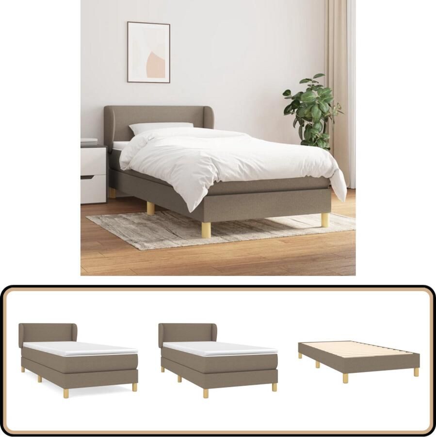 VidaXL Boxspring Stof Taupe 90x200 cm Boxspringbed Slaapcomfort Pocketveermatras Verstelbare Hoofdbord Taupe Kleur Stof