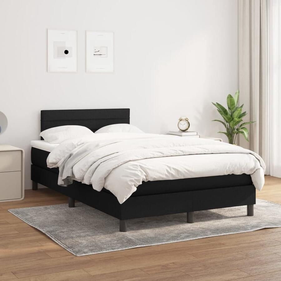 VidaXL Boxspring Stof Zwart 120x200 cm Boxspringbed Slaapcomfort Boxspring Tweepersoonsbed King Size Bed Zitzakken Design Meubels Bedroom Furniture - Foto 2