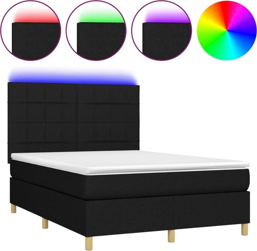 VidaXL Boxspring Stof Zwart 140x190 cm Inclusief Matras Boxspring Led Bed Boxspring Met Led Slaapcomfort Boxspring Kopen Zware Boxspring Groot Bed King Size Bed - Foto 2