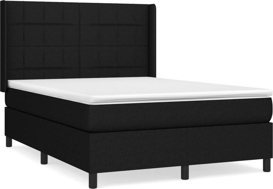 VidaXL Boxspring Stof Zwart 140x190 cm Inclusief Matras Boxspringbed Boxspring Slaapkamerinrichting Slaapcomfort Pocketvering Matras Hoofdbord Zware Materialen - Foto 2