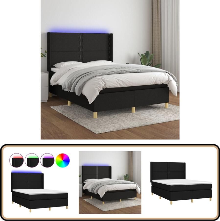 VidaXL Boxspring Stof Zwart 140x200 cm Boxspring Led Bed Boxspring Bed Slaapcomfort Slaapkamers Zwarte Boxspring Zwevende Boxspring Trendy Bed King Size Bed
