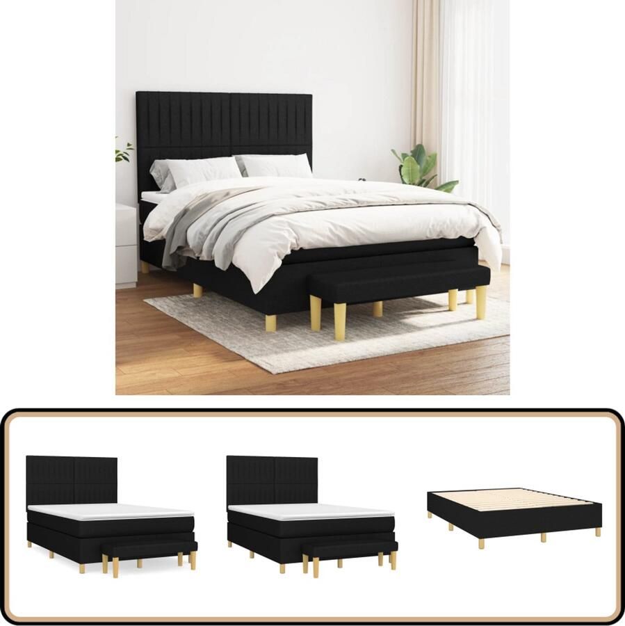 VidaXL Boxspring Stof Zwart 140x200 cm Boxspringbed Boxspring Slaapkamerinrichting Zwarte Boxspring Tweepersoons Bed