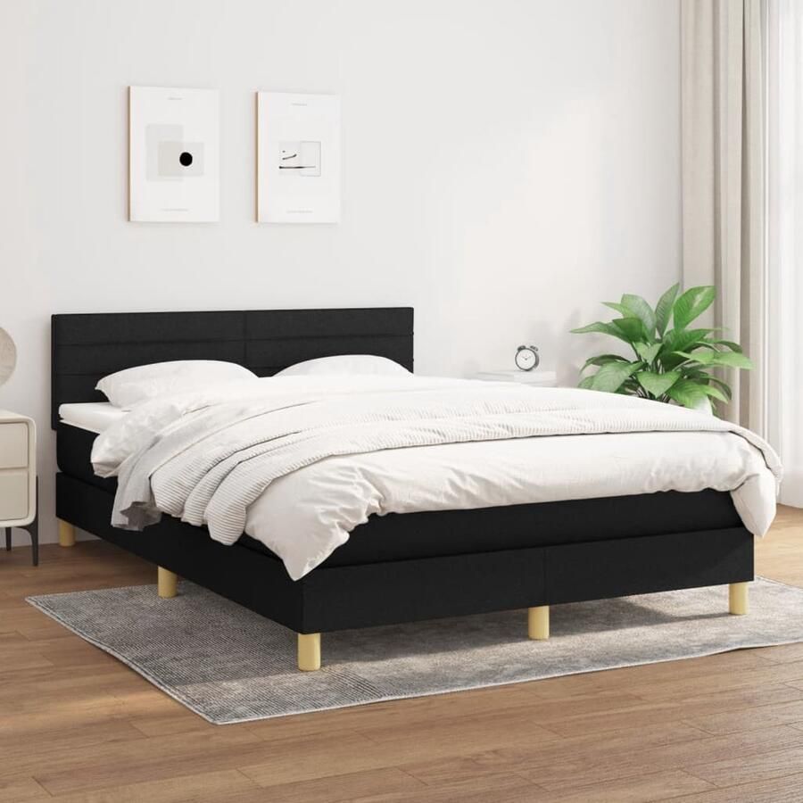 VidaXL Boxspring Stof Zwart 140x200 cm Boxspringbed Boxspring Tweepersoonsbed Slaapcomfort Matras Hoofdbord Bedroom Furniture Zitzak - Foto 2