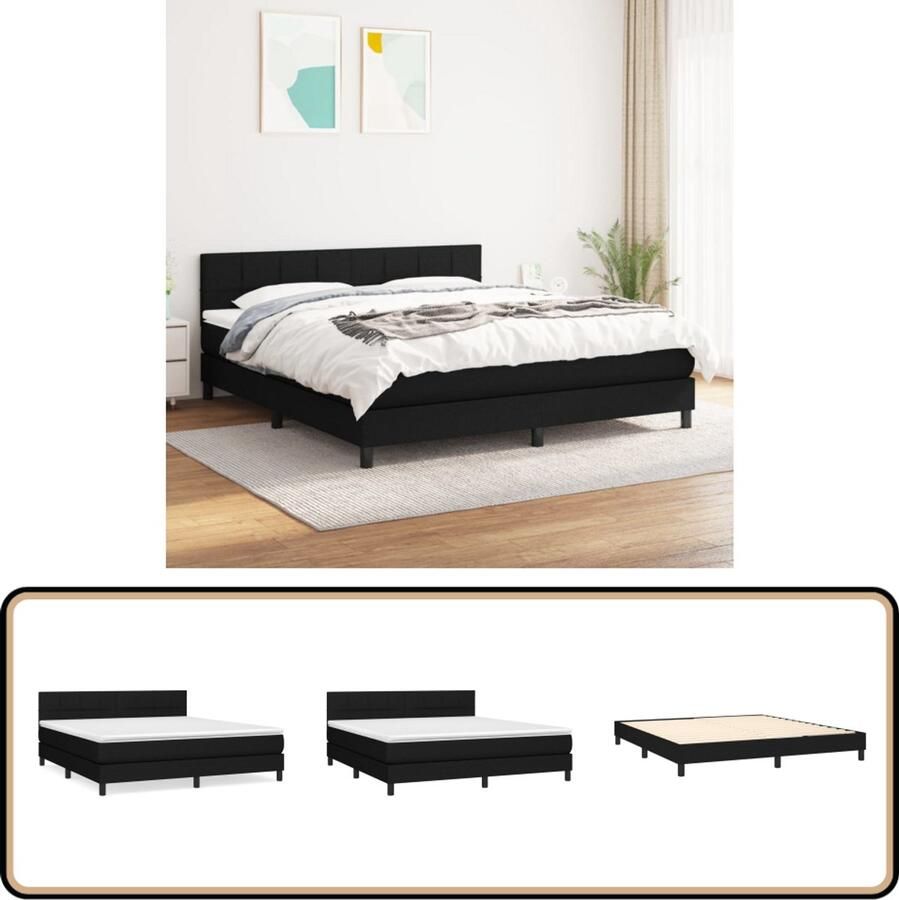 VidaXL Boxspring Stof Zwart 160x200 cm Boxspringbed Boxsprings Slaapkamerinrichting Tweepersoonsbed King Size Bed