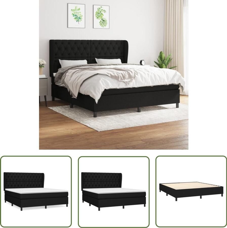 VidaXL Boxspring Stof Zwart 160x200 cm Boxspringbed Pocketvering Matras Middenhard Boxspring Bed Frame Hoofdbord Zware Onderstelling Slapen Relaxen Goede Nachtrust