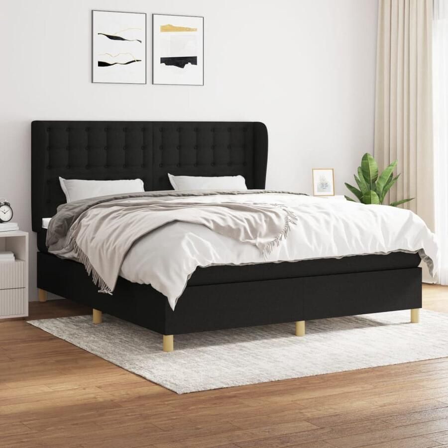 VidaXL Boxspring Stof Zwart 180x200 cm Boxspringbed Boxspring Bed Slaapcomfort Matras Hoofdbord Zware Constructie Moderne Design Zwart - Foto 2
