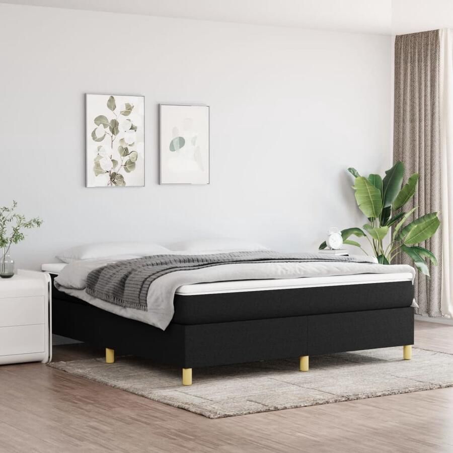 VidaXL Boxspring Stof Zwart 180x200 cm Boxspringbed Boxspring Slaapkamerinrichting Tweepersoonsbed Zwart Bed Medium Hard Matras Pocketvering - Foto 2