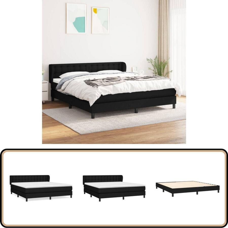 VidaXL Boxspring Stof Zwart 180x200 cm Inclusief Matras Boxspring Bed Slaapcomfort Boxspring Frame Pocketed Spring Mattress Adjustable Headboard