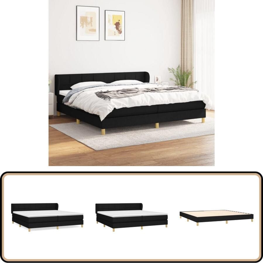 VidaXL Boxspring Stof Zwart 200x200 cm Boxspringbed Boxspring Slaapkamerinrichting Tweepersoonsbed Pocketveermatras