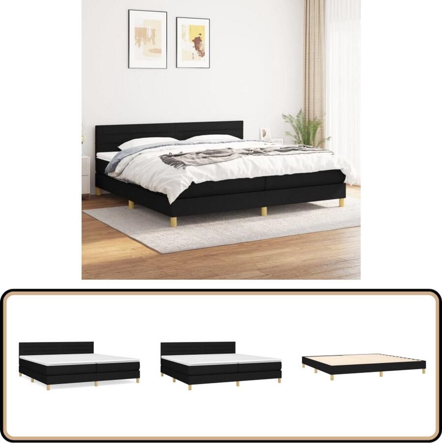 VidaXL Boxspring Stof Zwart 200x200 cm Boxspringbed Boxspring Slaapkamerinrichting Tweepersoonsbed Zware Materialen