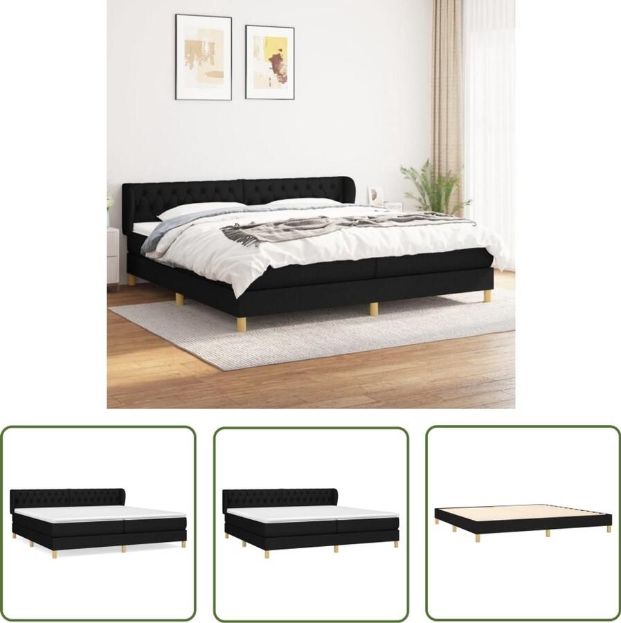 VidaXL Boxspring Stof Zwart 200x200 cm Boxspringbed Boxsprings Slaapkamerinrichting Tweepersoonsbed King Size Bed Zware Materialen Duurzame Meubels Pocketed Spring Mattress Middenhard Matras