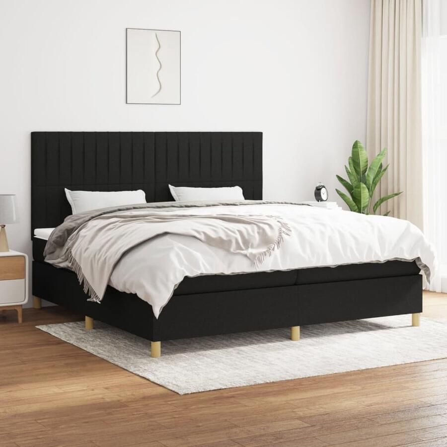 VidaXL Boxspring Stof Zwart 200x200 cm Boxspringbed Slaapcomfort Boxspring Tweepersoonsbed Zitzakken Slaapkamerinrichting Bedstee - Foto 2