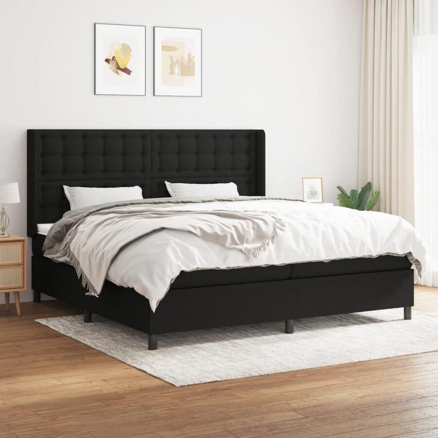 VidaXL Boxspring Stof Zwart 200x200 cm Boxspringbed Slaapcomfort Boxspring Tweepersoonsbed Zware Boxspring Luxe Boxspring Adjustable Headboard Pocketveermatras Middenhard Matras Frame Bed - Foto 2