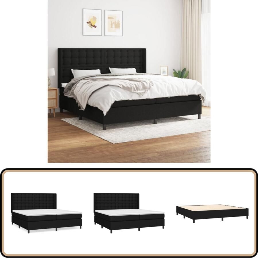 VidaXL Boxspring Stof Zwart 200x200 cm Boxspringbed Slaapcomfort Boxspring Tweepersoonsbed Zware Boxspring Luxe Boxspring Adjustable Headboard Pocketveermatras Middenhard Matras Frame Bed