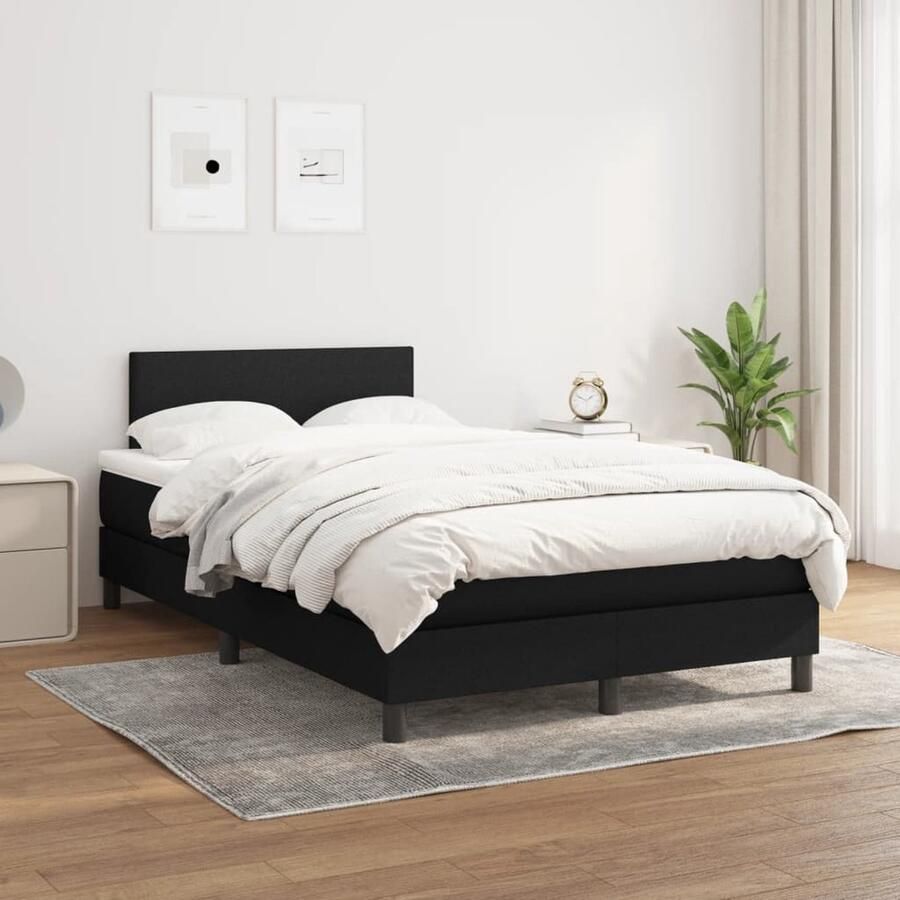 VidaXL Boxspring Stof Zwart Inclusief Matras 120x200 cm Boxspringbed Boxspring Tweepersoonsbed Slaapcomfort Matras Pocketing Veren Hoofdbord Verstelbaar Zwarte Bed - Foto 2
