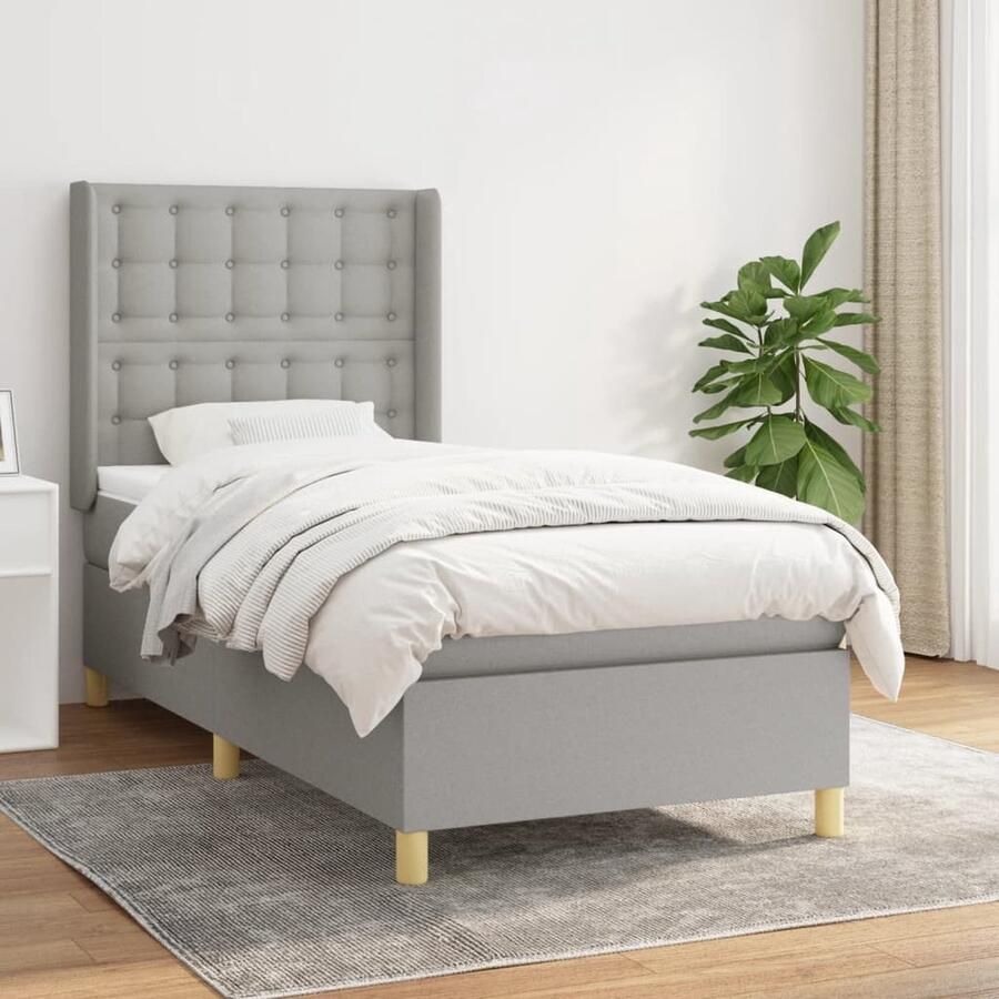 VidaXL Boxspring met matras Lichtgrijs 90x190 cm Boxspringbed Boxspring Slaapkamerinrichting Bed Frame Tweepersoonsbed Grijs Bed Pocketed Spring Mattress Medium Firm Mattress - Foto 2