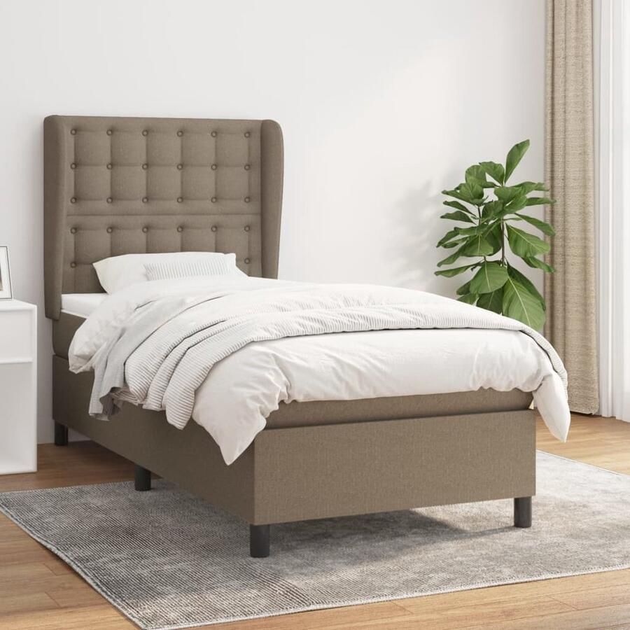 VidaXL Boxspring Stof Taupe 90x200 cm Boxspringbed Boxspring Tweepersoonsbed Stapelbare Bedden Tapijt Bedroom Furniture Slaapkamerinrichting - Foto 2