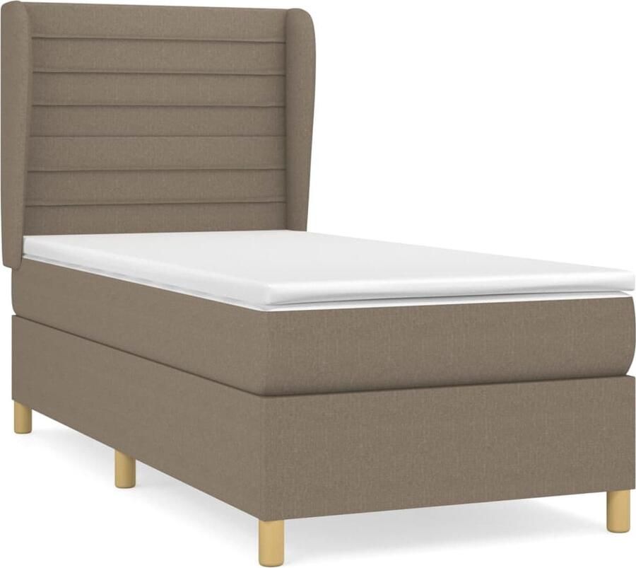 VidaXL Boxspring Taupe 100x200 cm Inclusief Matras Boxspringbed Boxspring Bed Frame Tweepersoonsbed Taupecouleur Houten Bed Larikshout Tapijt - Foto 2