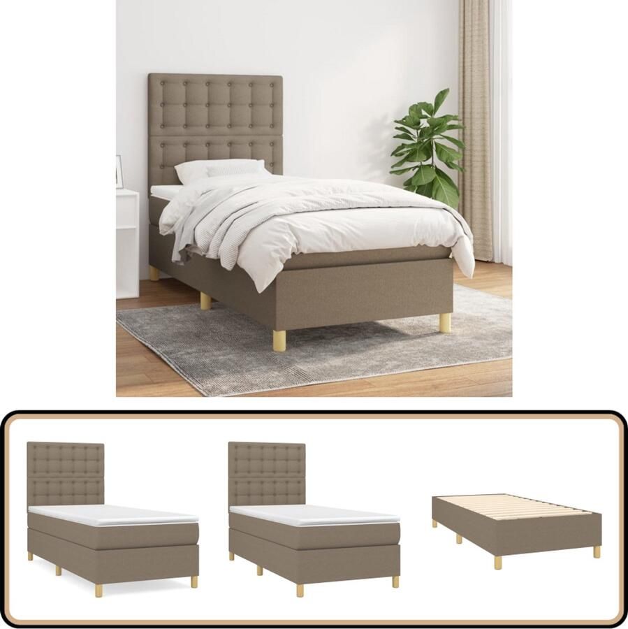 VidaXL Boxspring Taupe 100x200 cm Inclusief Matras Boxspringbed Boxspring Slaapkamerinrichting Tweepersoonsbed Pocketveermatras