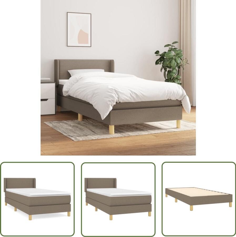 VidaXL Boxspring Taupe 100x200 cm met Matras Boxspring Boxspringbed Tweepersoonsbed Pocketed Veren Middelhard Matras Taupe