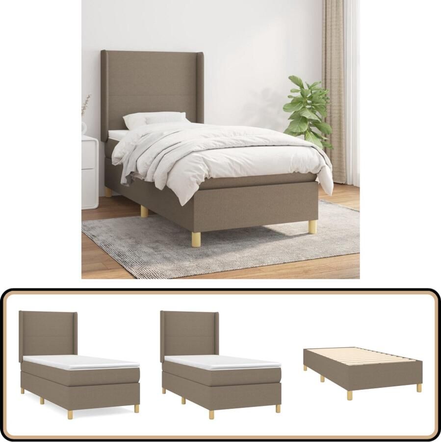 VidaXL Boxspring Taupe 100x200 cm met Matras Boxspringbed Boxspring Tweepersoonsbed Stapelbed Bed Frame Taupecouleur Pocketed Veren Matras Middelhard Matras Hoofdbord