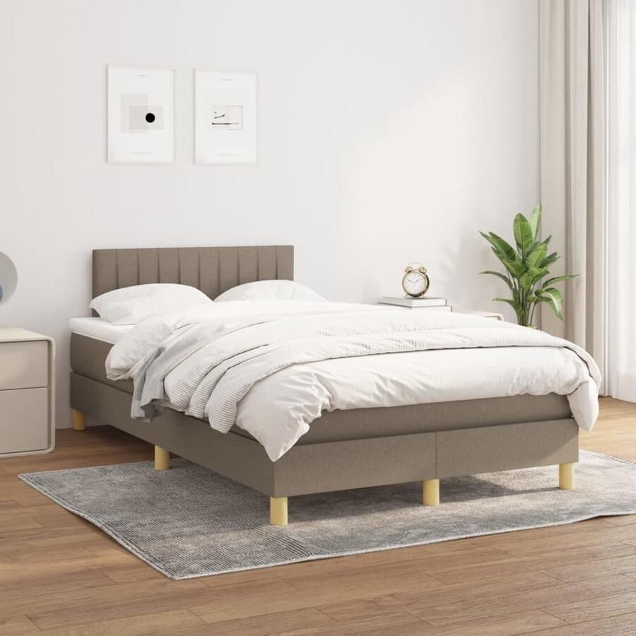 VidaXL Boxspring Taupe 120x200 cm Inclusief Matras Boxspring Bed Boxspring Tweepersoons Bed Stapelbare Bedden Bed Met Hoofdbord Tapijt Beige Slaapkamer Meubels - Foto 2