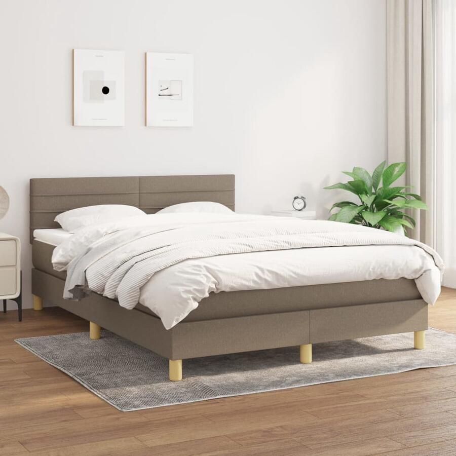 VidaXL Boxspring Taupe 140x190 cm Inclusief Matras Boxspringbed Verstelbare Hoofdbord Pocketvering Matras Middenhard Taupe