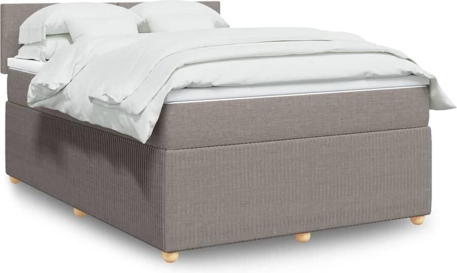 VidaXL Boxspring Taupe 140x200 cm Boxspring Boxspringbed Tweepersoonsbed Slaapcomfort Slaapsysteem Led Verlichting Design Bed Modern Bed Taupecleur Houten Frame Pocketveringmatras Topper Hoofdbord - Foto 2