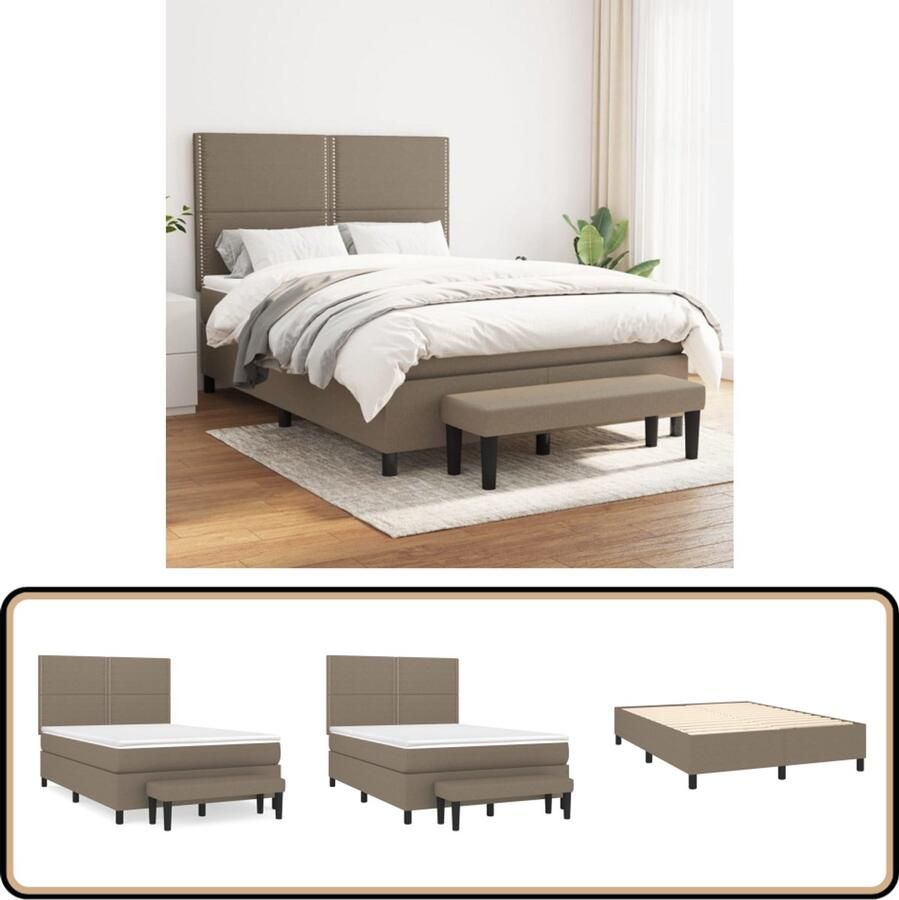 VidaXL Boxspring Taupe 140x200 cm Inclusief Matras Boxspring Bed Frame Tweepersoonsbed Taupe Matras