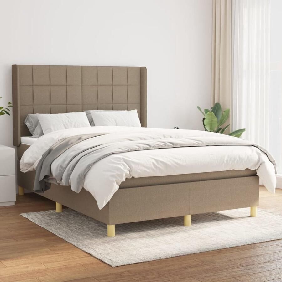 VidaXL Boxspring Taupe 140x200 cm Inclusief Matras Boxspringbed Boxspring Slaapkamerinrichting Tweepersoonsbed Pocketed Spring Mattress Medium Firm Mattress Taupe Bed Lederlook Bed - Foto 2
