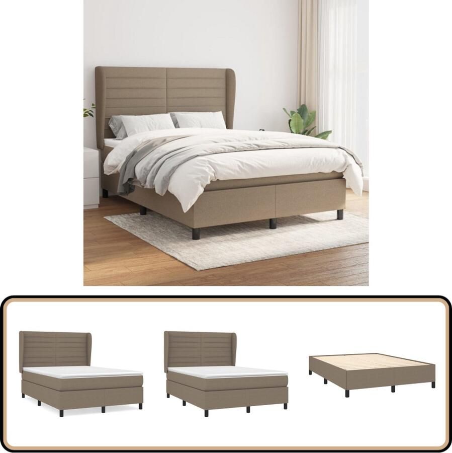 VidaXL Boxspring Taupe 140x200 cm Inclusief Matras Boxspringbed Boxspring Tweepersoonsbed Slaapcomfort Taupecleur Pocketingmatras Frame Hoofdbord