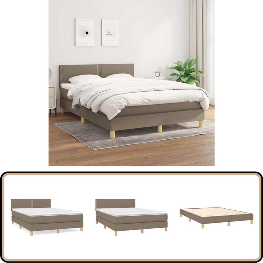 VidaXL Boxspring Taupe 140x200 cm Inclusief Matras Boxspringbed Boxspring Tweepersoonsbed Slaapkamerinrichting Taupecouleur