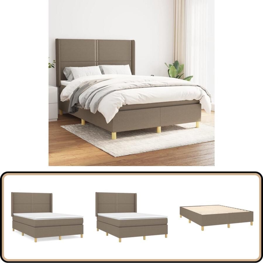 VidaXL Boxspring Taupe 140x200 cm Inclusief Matras Boxspringbed Pocketvering Matras Middelhard Taupe Slaapkamer Meubels Tweepersoons Bed Frame