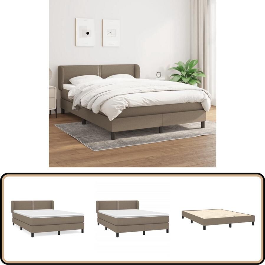 VidaXL Boxspring Taupe 140x200 cm Inclusief Matras Boxspringbed Pocketvering Middelduur Duurzame Materialen Comfortabel Hoofdbord Rugondersteuning Huidgevend