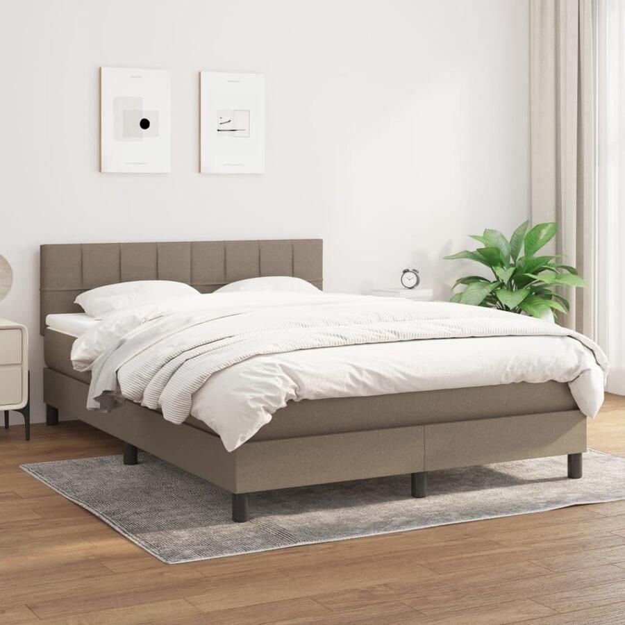 VidaXL Boxspring Taupe 140x200 cm Inclusief Matras Boxspringbed Slaapcomfort Pocketveer Matras Middenhard Taupe Kleur Tweepersoonsbed - Foto 2