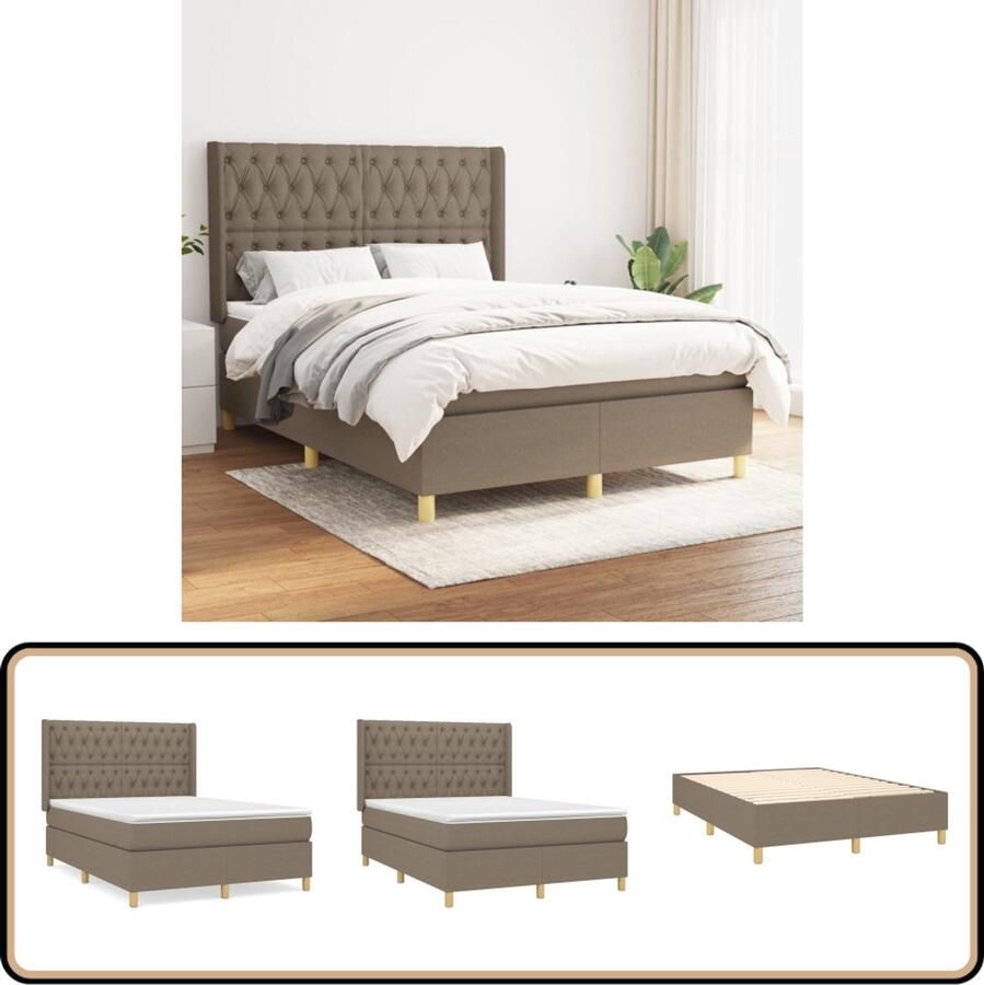 VidaXL Boxspring Taupe 140x200 cm Inclusief Matras Boxspringbed Slaapcomfort Pocketvering Middelduur Taupe Kleur
