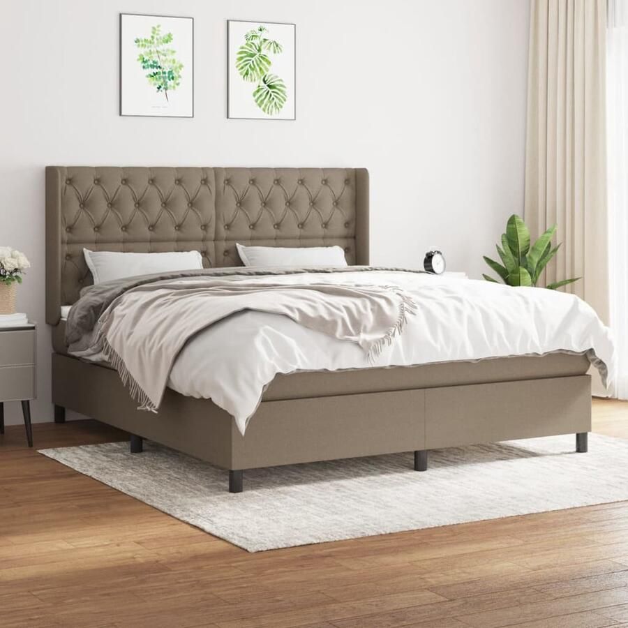 VidaXL Boxspring Taupe 160x200 cm Inclusief Matras Boxspringbed Boxspring Slaapkamerinrichting Tweepersoonsbed Pocketed Spring Mattress Adjustable Headboard Taupec - Foto 2